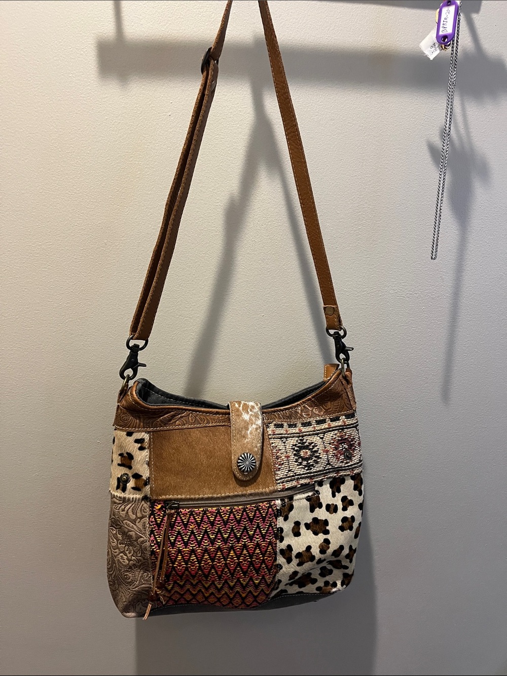 New! Women’s MYRA Patchwork Brown Crossbody Bag - Stylish Everyday Shoulder Bag